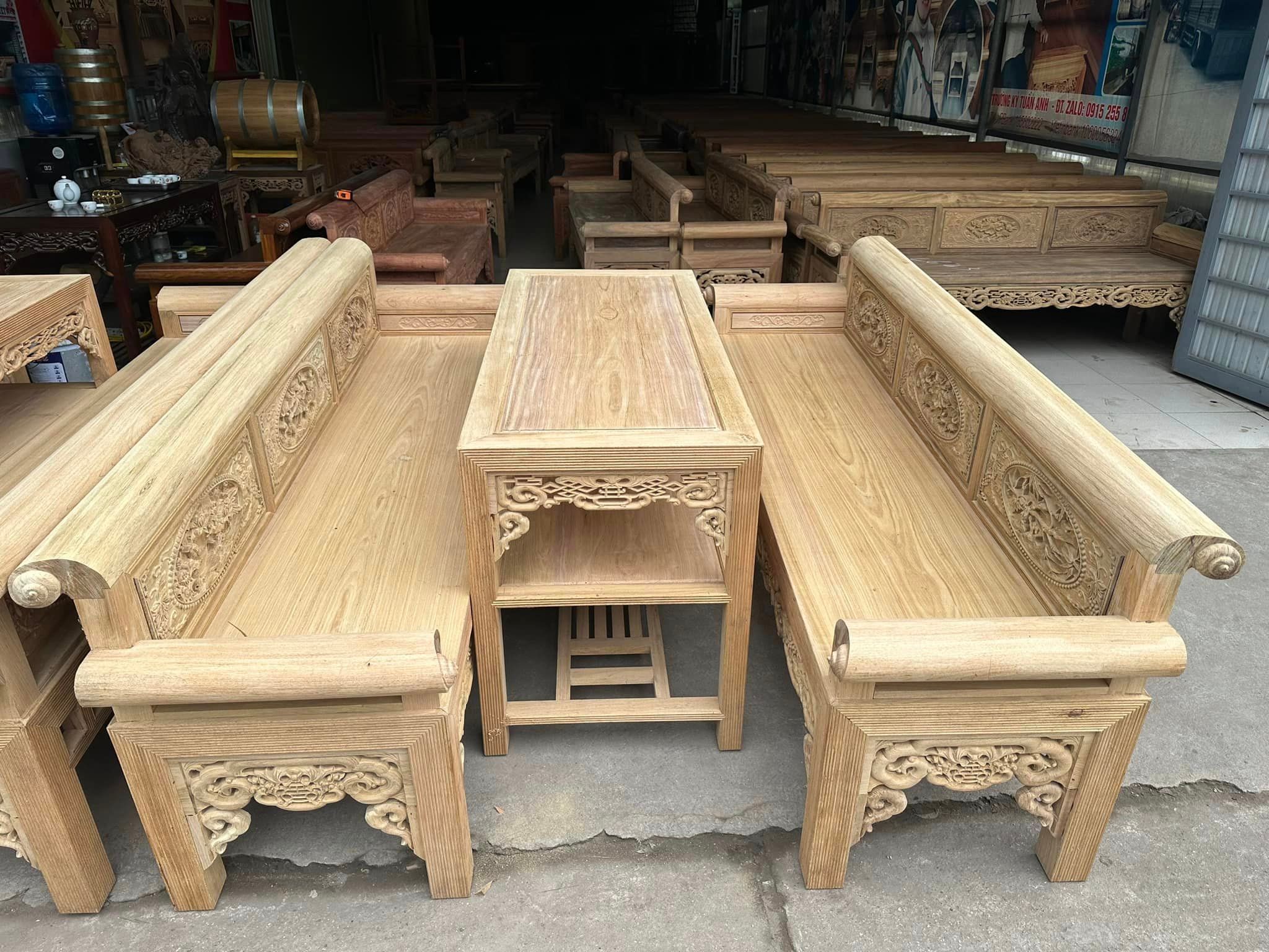 Trường Kỷ Gỗ Gụ Lào Đục Tứ Quý - Đồ Gỗ Trọng Hiếu