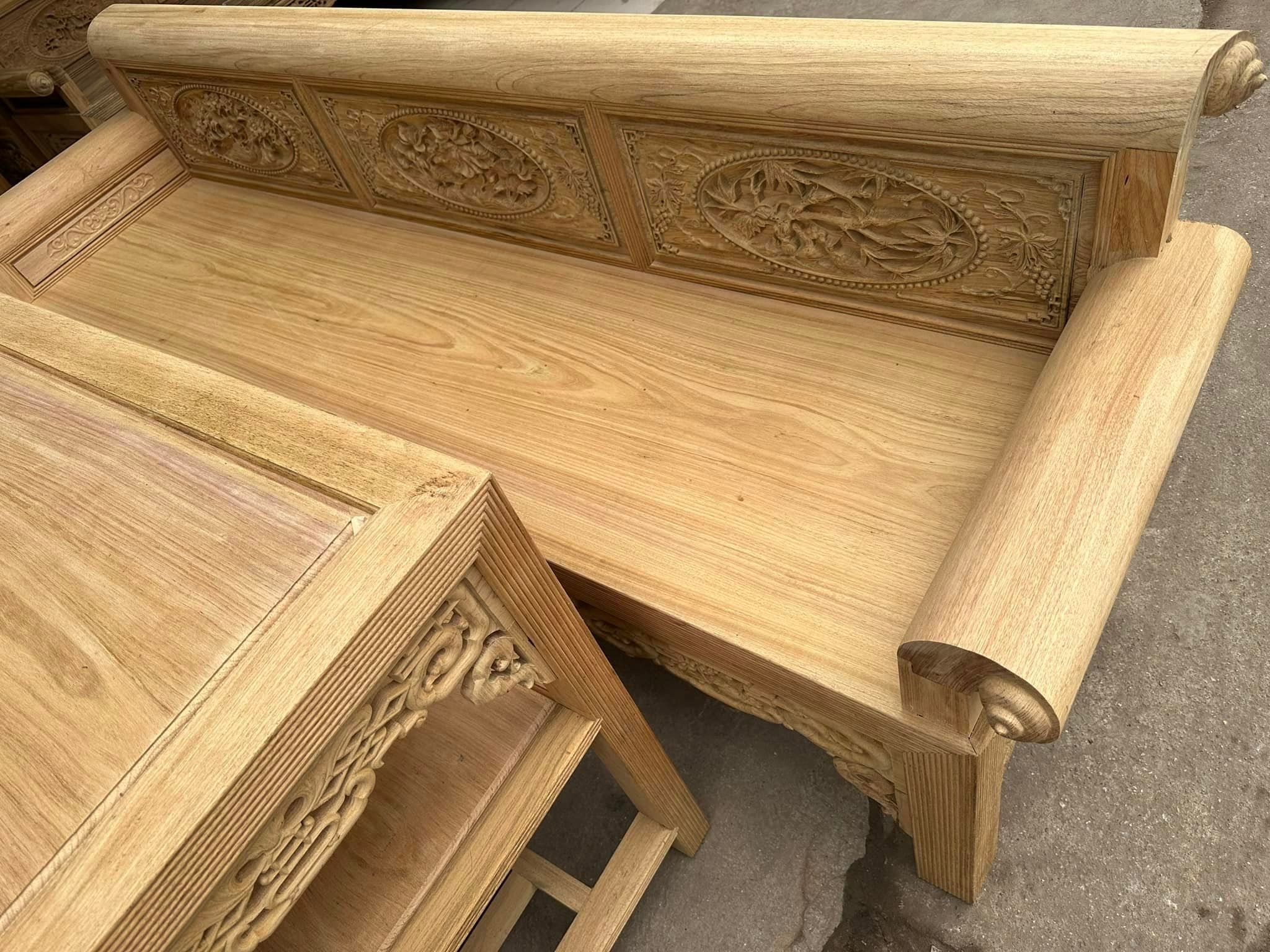 Trường Kỷ Gỗ Gụ Lào Đục Tứ Quý - Đồ Gỗ Trọng Hiếu