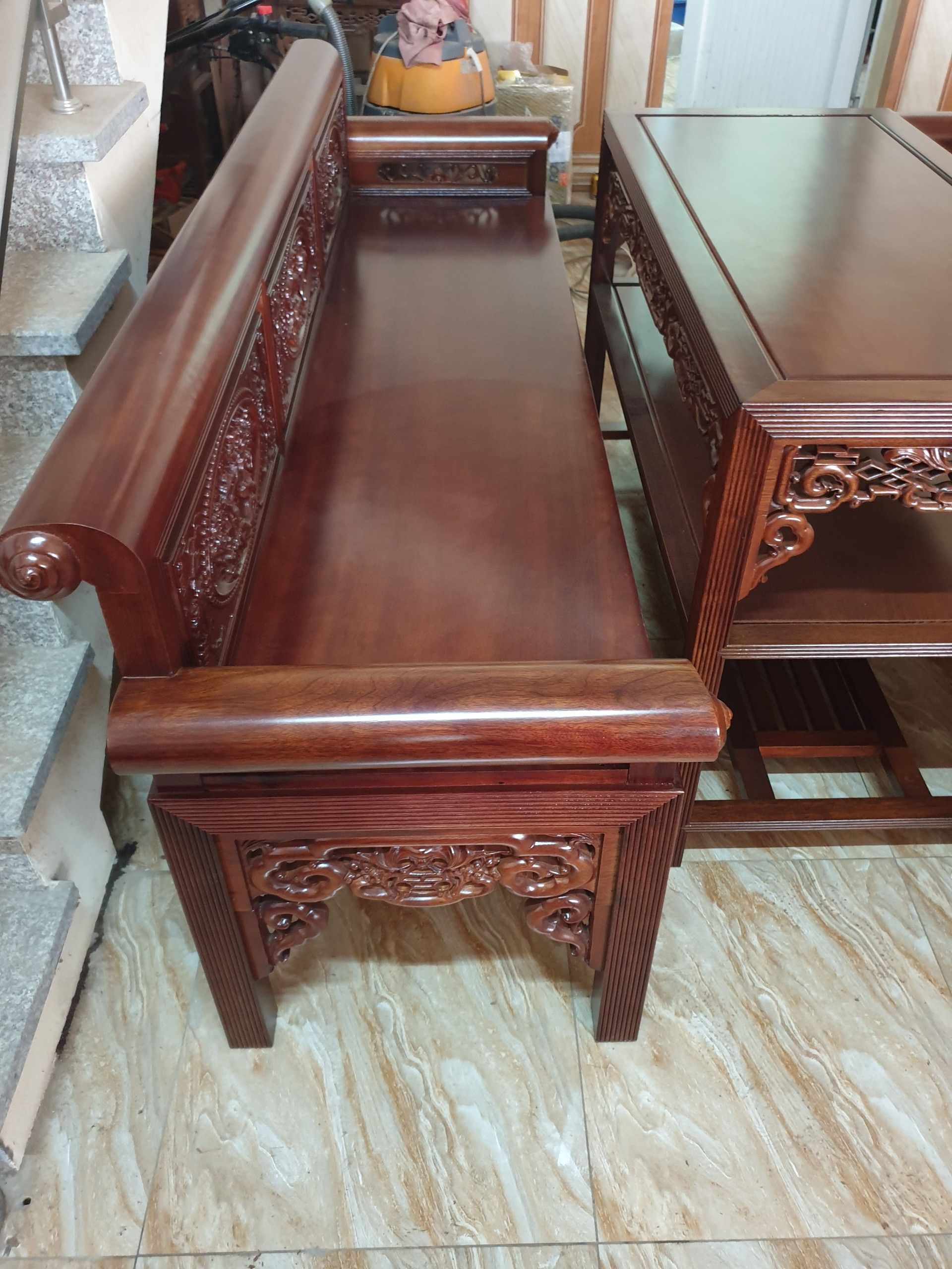 Trường Kỷ Gỗ Gụ Lào 1m97 - Đồ Gỗ Trọng Hiếu